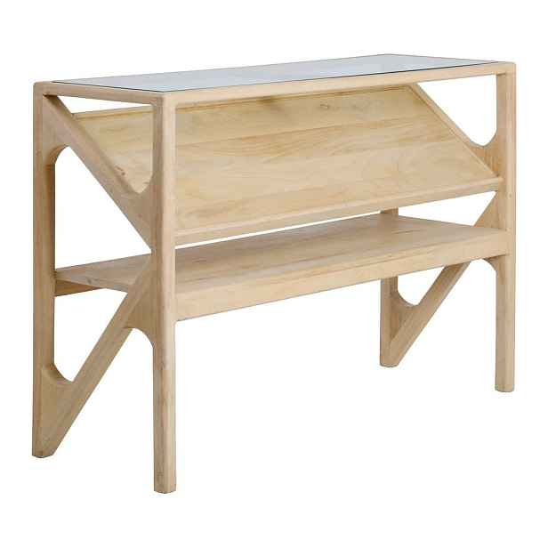 Konzolový stolek se skleněnou deskou ve světle přírodní barvě 41x119 cm Yuki – Light & Living