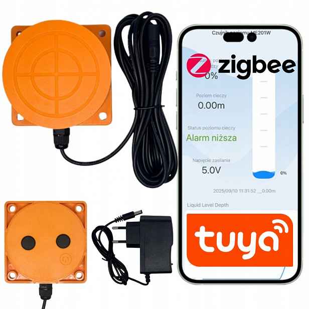 Snímač hladiny vody ZigBee IP65 ultrazvukový pro nádrž 5M Tuya Smart