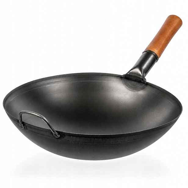 Wok Yosukata 36 cm kulaté dno ocel uhlíkový plynový hořák Bbq bez povrchové úpravy