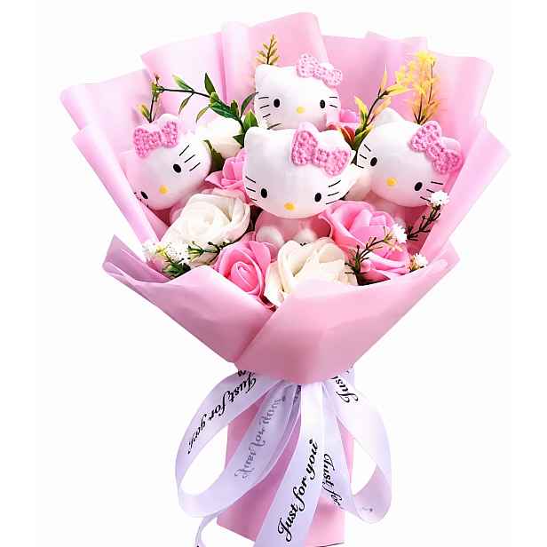 Kytice Hello Kitty s plyšovými květy – jedinečný dárek pro každou příležitost