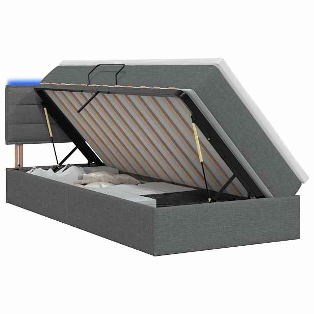 vidaXL LED postel s úložným prostorem a matrací Tmavě šedá 90 x 200 cm