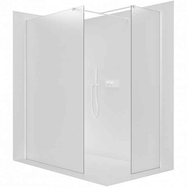 Sprchová zástěna Walk-in Onyx T L/P - 8 mm - hranatá vzpěra - bílá matná, mléčné sklo - 100x80x200 cm