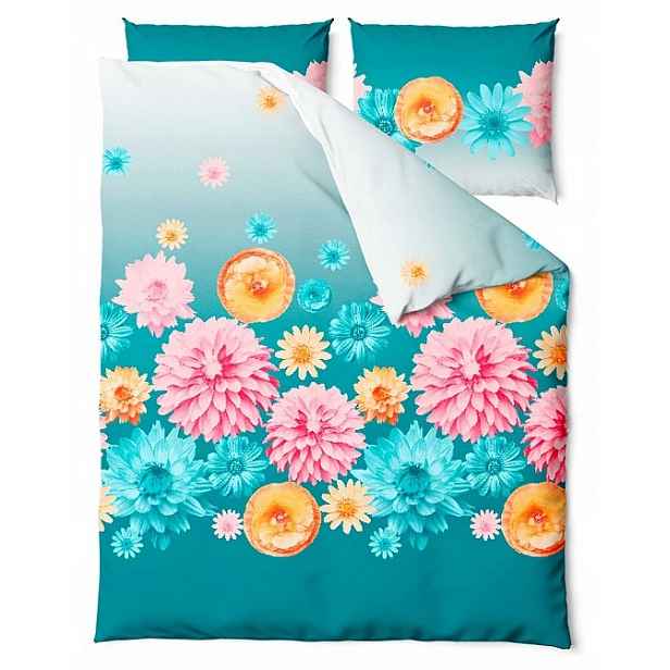 Povlečení 220x200 Blossom tyrkysové barevné květy Satin Home