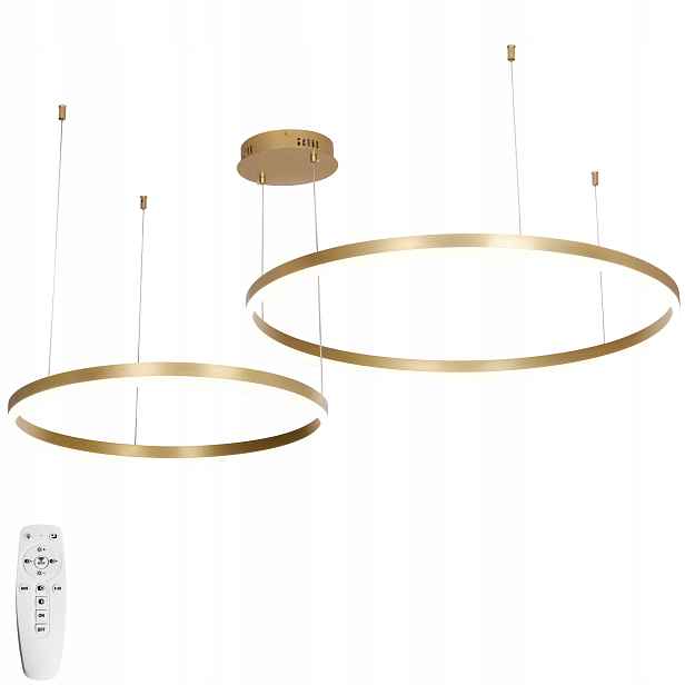 Stropní Svítidlo 60/80 cm 2 Kroužky zlatý závěsný Led Lustr Dálkový Ovladač 108 W