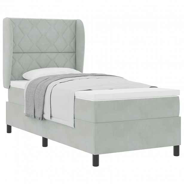 vidaXL Postel s boxspringem s čelo Světle šedá 200 x 90 cm samet
