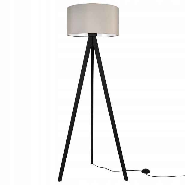 Stojací Lampa Trojnožková Dřevěná S Stínítkem Béžová Kašmírová Do Ložnice