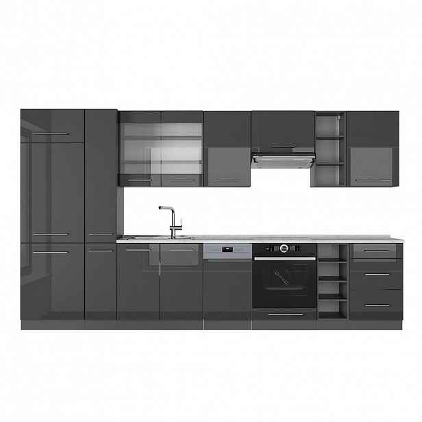 Vicco KUCHYŇSKÝ KOUT Fame-Line Antracitový vysoký lesk 355 cm , PD Mramor