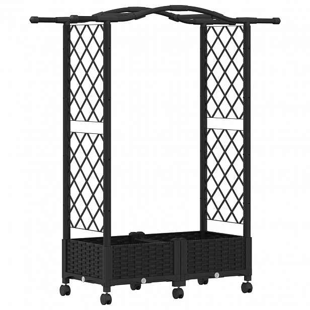 vidaXL Vyvýšený záhon s treláží a střechou Černá 124 x 40 x 129 cm PP