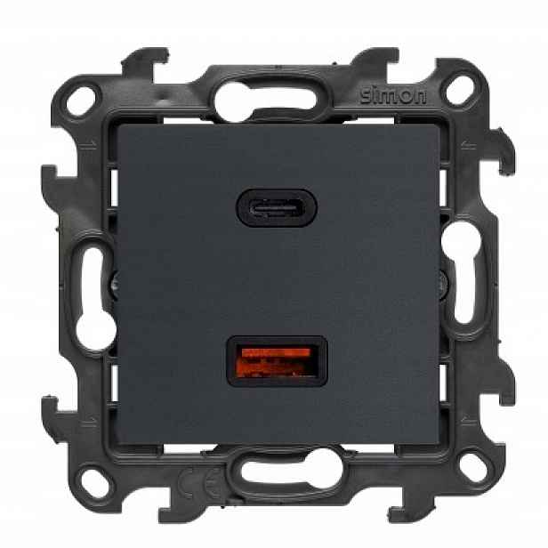 Simon 24 Dvojitá Usb nabíječka Typ C+a Nástěnný modul 30W Grafitový matný