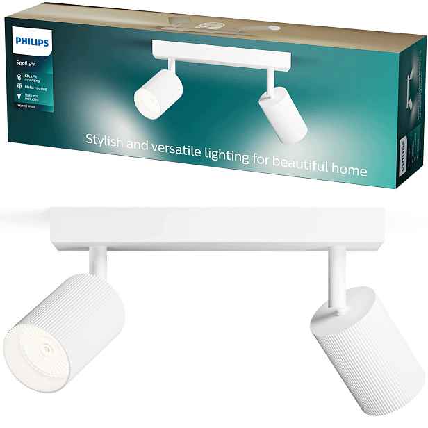 Stropní Svítidlo rýhované, 2x GU10 Led, nastavitelné, nástěnné svítidlo Wyatt Philips
