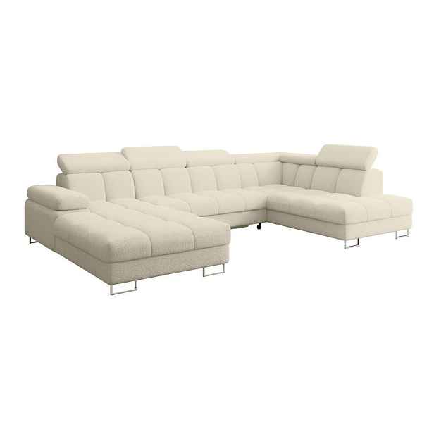ALTDECOR SEDACÍ SOUPRAVA s funkcí spaní a úložným prostorem, otoman vpravo COMA U 345x203x79 béžová buklé