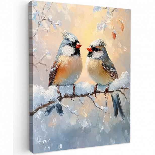 MuchoWow OBRAZ NA PLÁTNĚ Ptáci - Větev - Zima - Sníh 30x40 cm