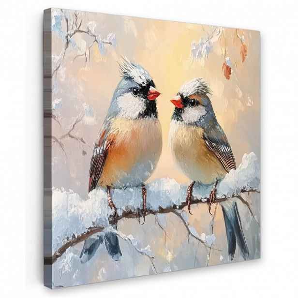MuchoWow OBRAZ NA PLÁTNĚ Ptáci - Větev - Zima - Sníh 20x20 cm