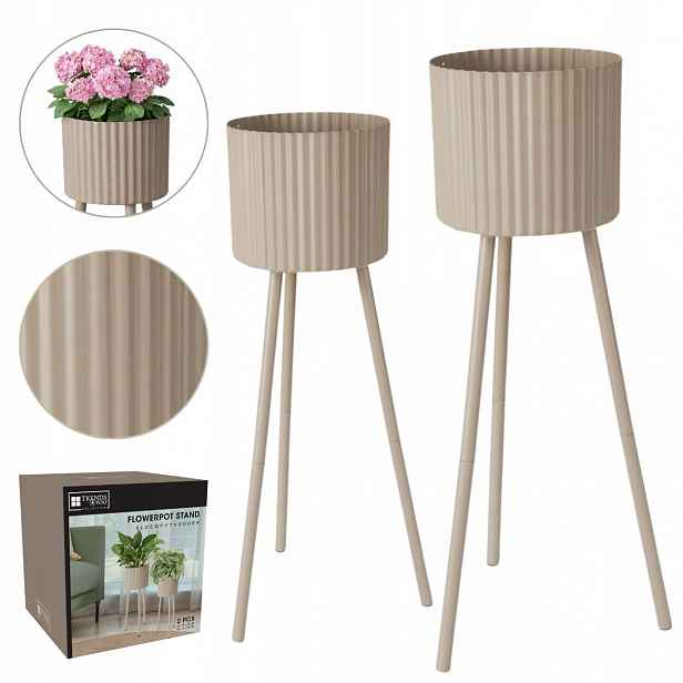 Set 2 Květináčů na Stojanech taupe Komplet květinových záhonů stabilní, stylový