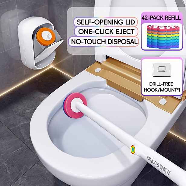 TEMU JOYBOS Sada WC kartáče s dlouhou rukojetí a základnou pro volné ruce, moderní koupelnový čistič s integrovaným úložným , nástěnný stojací systém