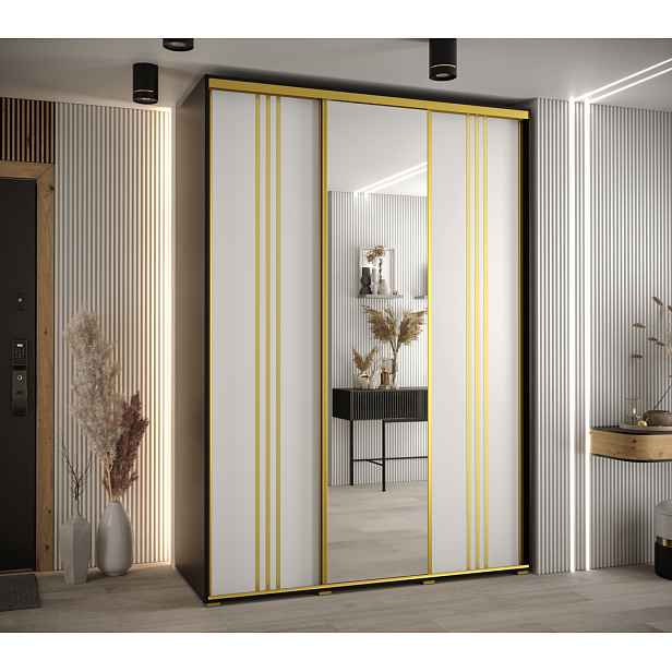Šatní skříň YVONA 7 - 180/60 cm, černá / bílá / zlatá