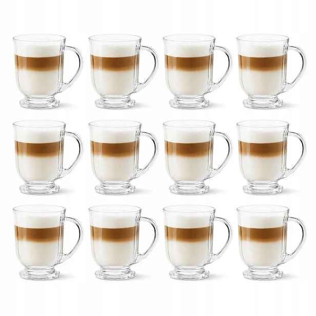sklenice na latte s uchem na stopce 500 ml Sada 12 ks skleněných hrnků