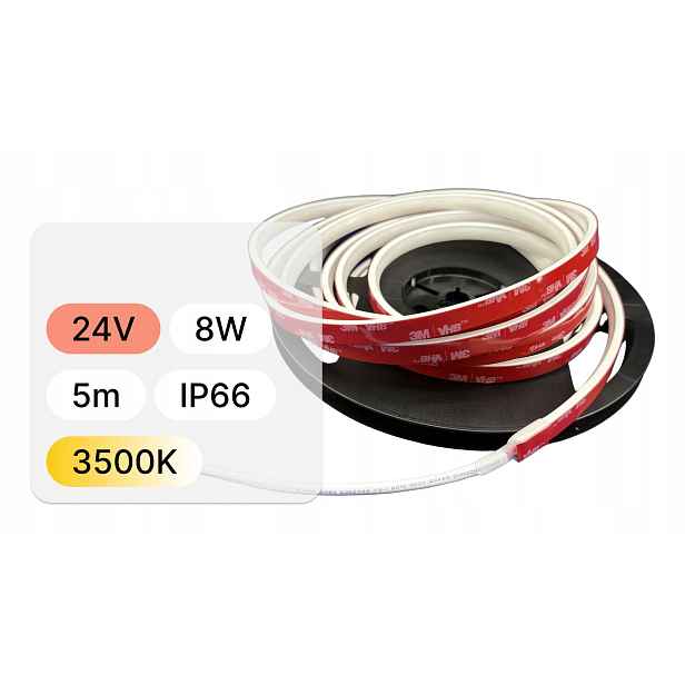 5mb Led Pásek 24V 8W 320 LEDs Cob IP66 3500K Ra>90 9,8x5,5