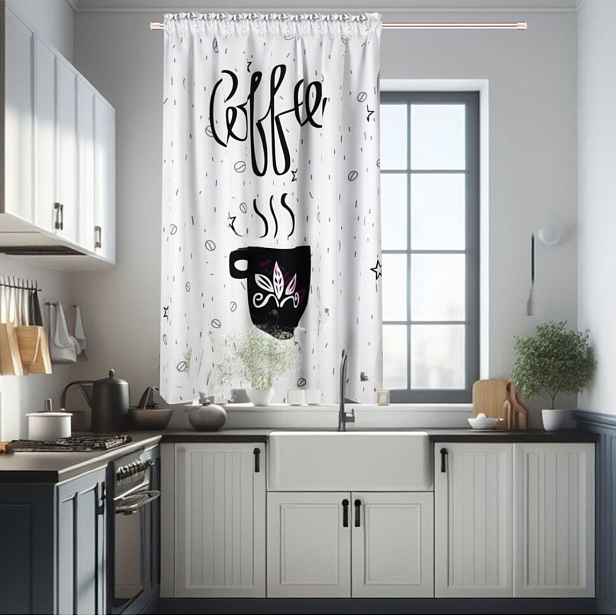 Dekorační krátký vzorovaný závěs s řasící páskou COFFEE 145x160 cm (cena za 1 kus) MyBestHome