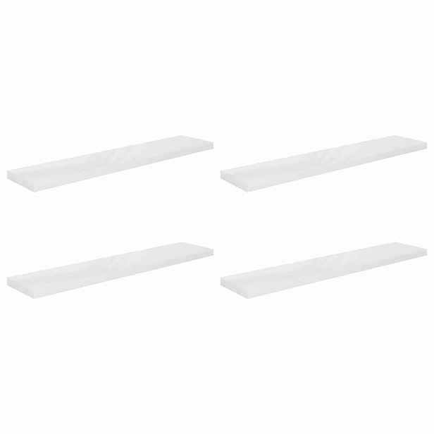 vidaXL Plovoucí nástěnné police 4 ks lesklé bílé 120x23,5x3,8 cm MDF