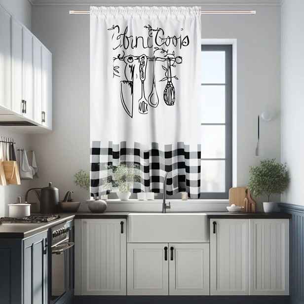 Dekorační krátký vzorovaný závěs s řasící páskou COOKS 145x160 cm (cena za 1 kus) MyBestHome
