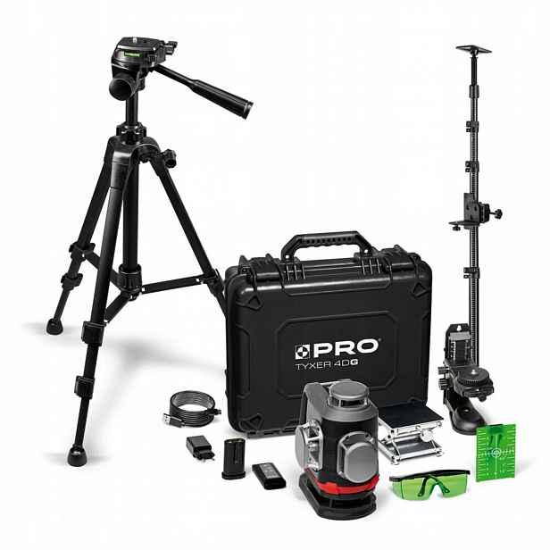 Křížový laser Tyxer 4DG SadaPLUS stativ pro laser teleskopická tyč