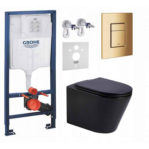 Podomítkový Wc set Grohe s mísou Jess černá Tornado a zlatým tlačítkem