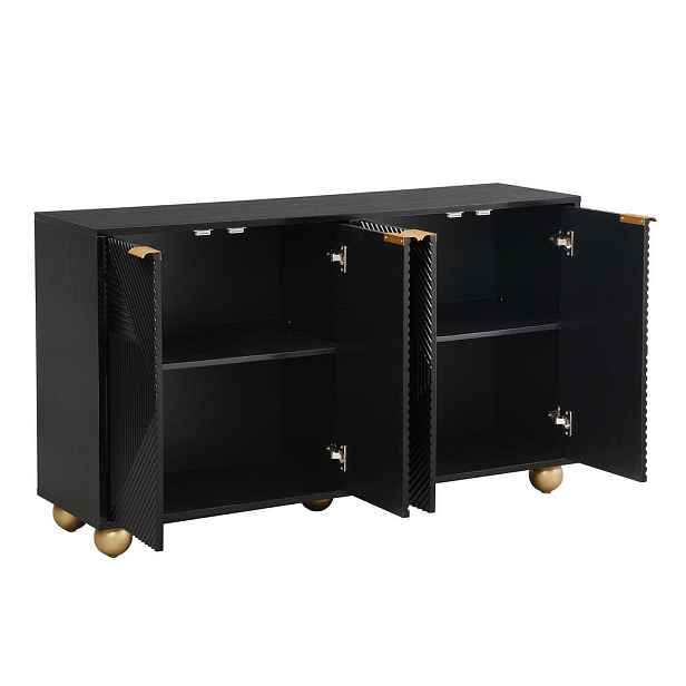 Redom SIDEBOARD 120/35/71,5 cm s nastavitelnými policemi, gravírovanými dvířky a zlatými detaily, Černá