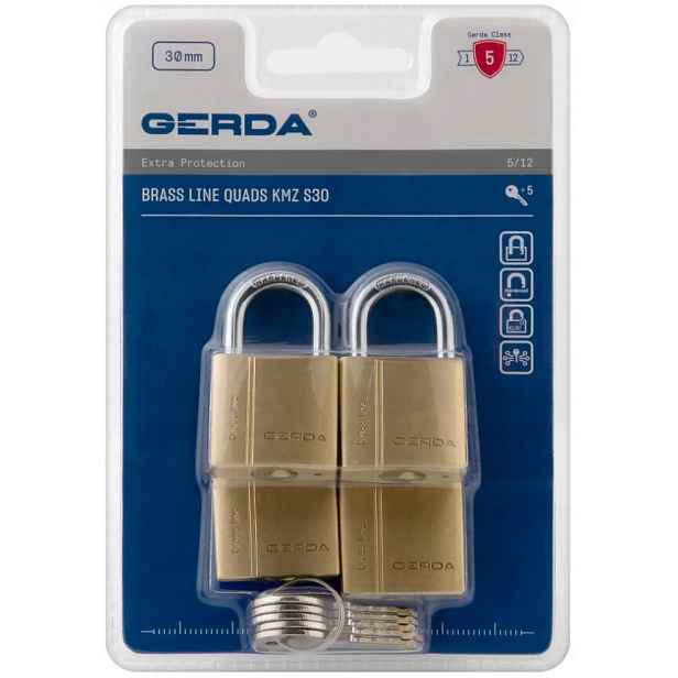 Sada Mosazných Visacích Zámků Gerda Brass Line Kmz S30, Systém 1 Klíče