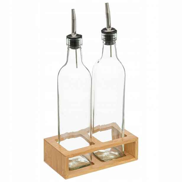 Lahve na olej a ocet v bambusovém stojanu GUSTO, 2x 480 ml
