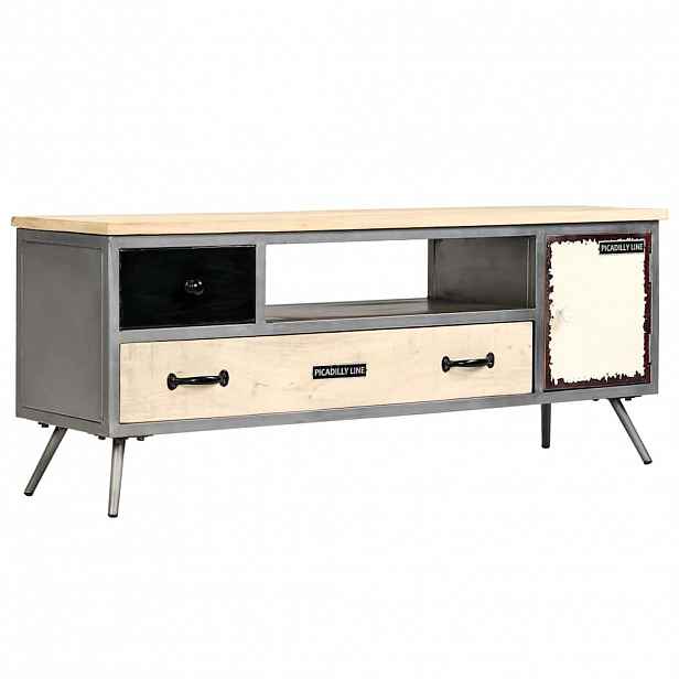 vidaXL TV stolek masivní mangovníkové dřevo a ocel 120 x 30 x 45 cm