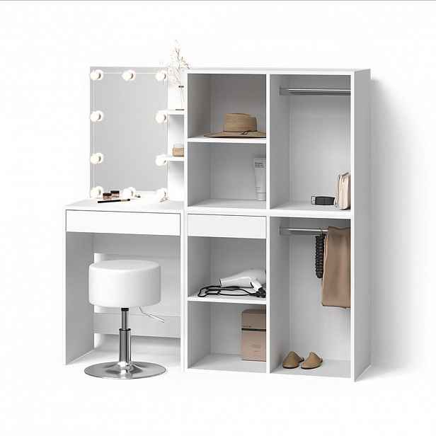 Livinity® TOALETNÍ STOLEK Nola Bílá s LED, stoličkou a skříňkou