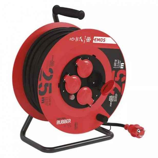 Kabel prodlužovací, 25m 230V, cívka, 4 zásuvky,