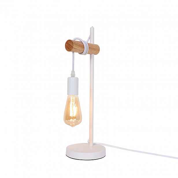 Noční stolní lampa E27 bílá retro kov dřevo 49 cm Comely