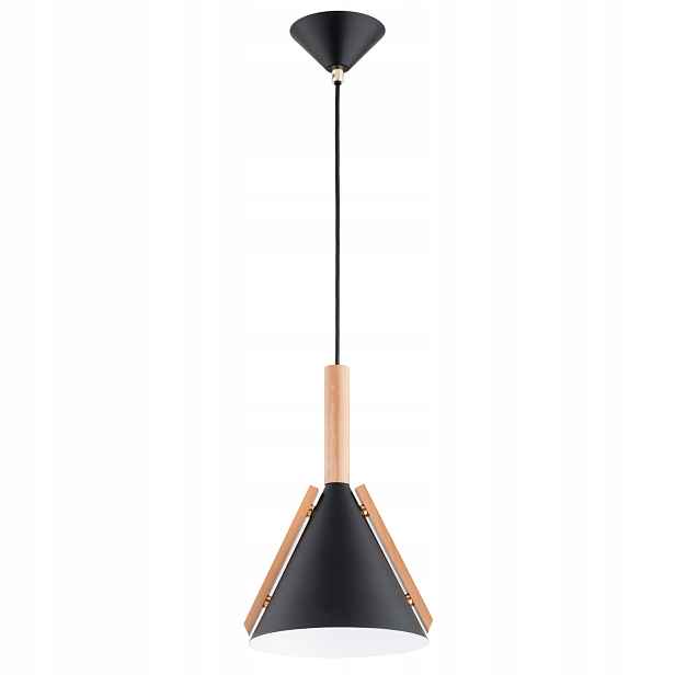 Alfa Fortel závěsná lampa kužel černo-dřevěná E27 15W