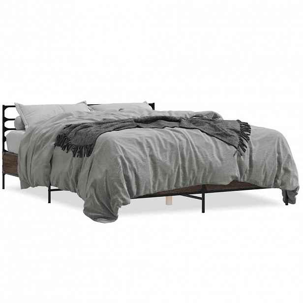 vidaXL Rám postele hnědý dub 150 x 200 cm kompozitní dřevo a kov