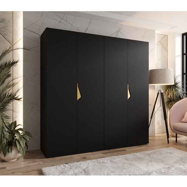 Čtyřdveřová šatní skříň 200 cm AMARIS 1 - černá / zlaté úchyty