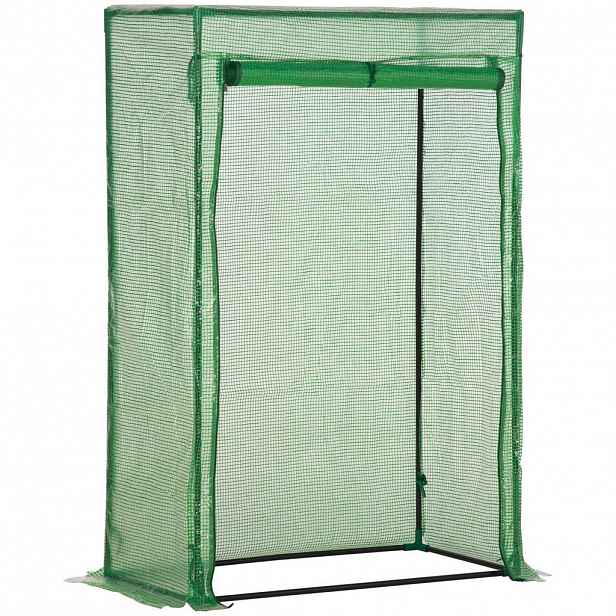 Modfu SKLENÍK z plastu 100x50x150 cm tmavě zelený s rolovacími dveřmi a ocelovým rámem