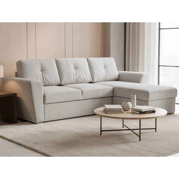 Rohová rozkládací sedačka Leyja, světle šedá látka