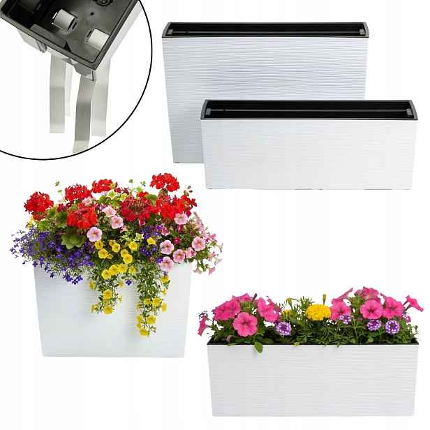 Set Truhlíků Na Květiny terasa balkon bílá do domu 56x36 cm Květináč