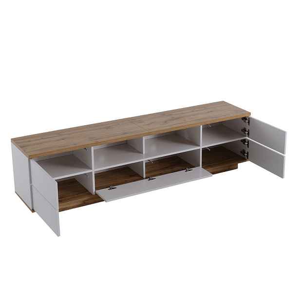 EVRYAE TV STOLEK s LED osvětlením, skleněnou deskou a 2 zásuvkami,105/50/35 cm