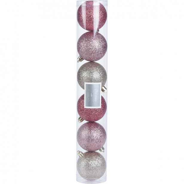 Sada Vánočních ozdob Glitter růžová, pr. 6 cm, 6 ks