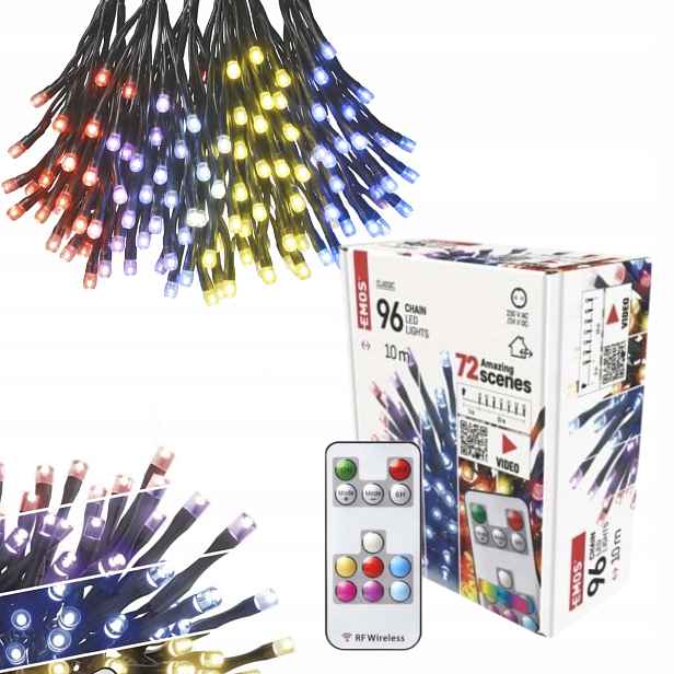 Vícebarevné vánoční osvětlení na stromeček Rgb dálkové ovládání 10 m Emos