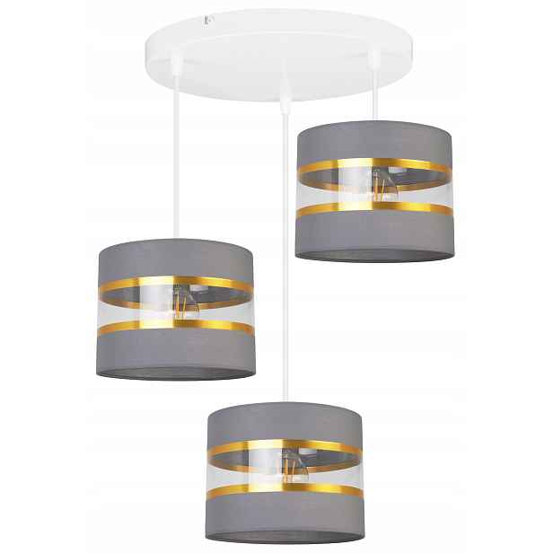 Závěsná Stropní Lampa Trojitý Lustr Glamour Zlaté Pruhy Šedé Stínidlo