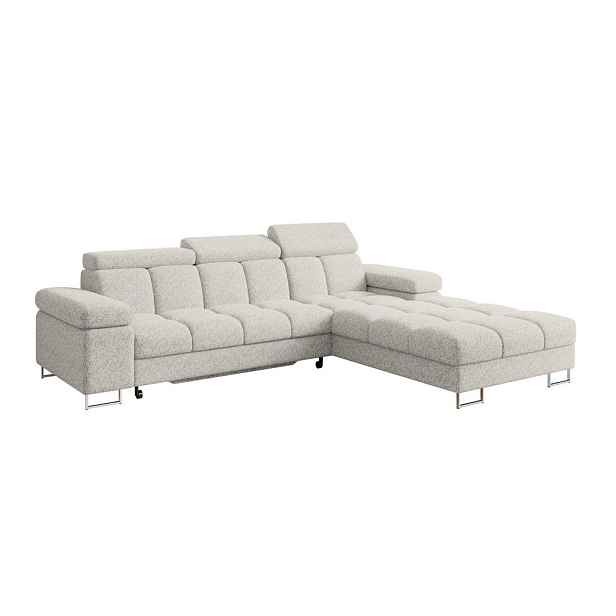 ALTDECOR ROHOVÁ SEDAČKA s funkcí spaní, otoman vpravo COMA L 271x203x79 světle šedá tkanina