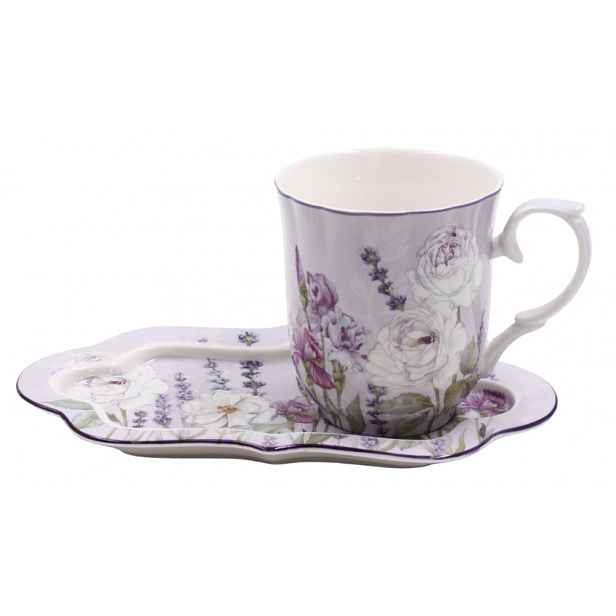 Home Elements Porcelánový hrnek 360 ml s podtáckem, Levandule