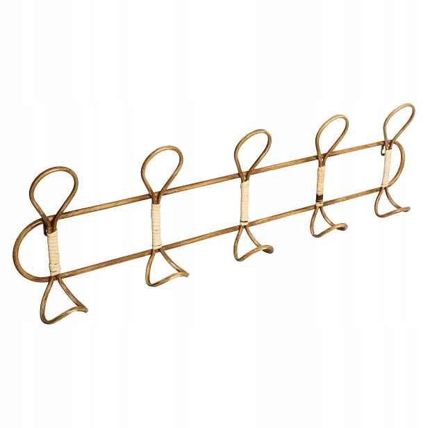 Ratanový nástěnný věšák, 5 háčků