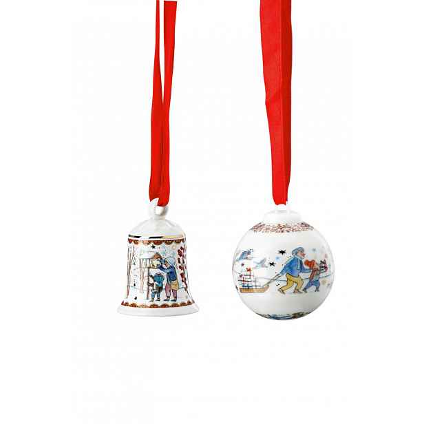 Rosenthal Vánoční set porcelánový mini zvonek a mini koule, Vánoční dárky, limitka