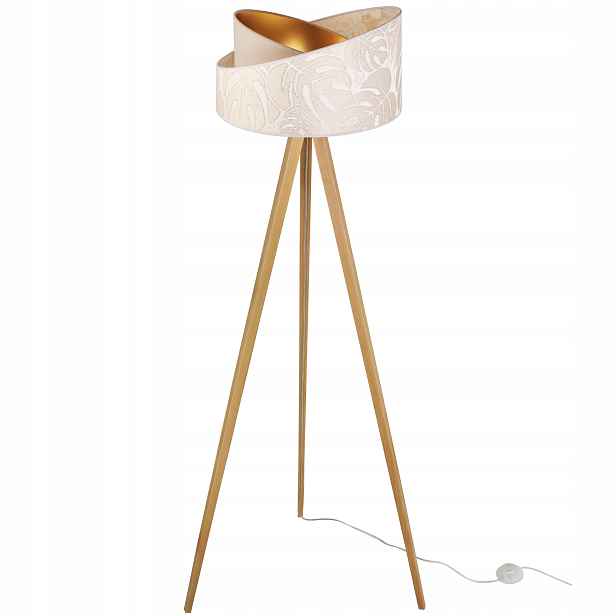 Stojací Lampa Trojnožka Dřevo Stínidlo Vzor