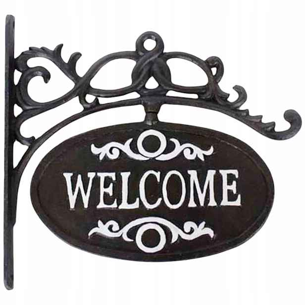 litinová cedulka Welcome, uvítací dekorace, litinový štítek